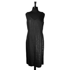 Ralph Lauren Womens Dress 12 Black Linen Sleeveless V Neck Midi Fitted Classic